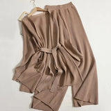 Suit Knitted Two Piece Set for Women Bandage Oversized Cardigan Straight Wide Leg Pants Sets Korean Chic Outfits 2