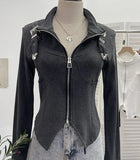 Fongt Shooting Irregular Zipper Collar Short Small Coat With Long Sleeves And Bottom Shirt 2680