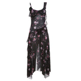 Fongt Summer New Women's French Lace Hollow Perspective Slit Slip Dress-Outfit
