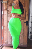 neon ribbed knitted women two piece matching co ord set crop top midi skirt sexy festival party 2023 summer