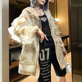 Clothing Sequined Pockets Shirt Casual Hooded Spring Summer Zipper Ruffles Spliced Korean Shirring Drawstring Midi Blouse-Outfit