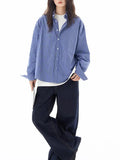 Fongt Blue Plaid Shirt Long Sleeves Men And Women Senior Sense Casual Loose All-Match Lovers Shirt Coat Tide-Outfit