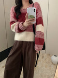 Style Gentle Wind Gradually Changing Striped Coarse Needle Pullover Women's 2024 New Autumn And Winter Loose Sweater Top-Outfit