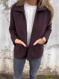 Fongt New Single-Sided Autumn And Winter Collar Knit Zipper Casual Coat Woman