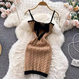 Camisole Dress Women's Slim Dress Contrasting Colors Korean Version-Outfit