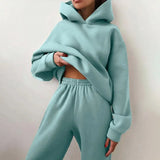 Piece Sets Women Tracksuit Winter Fleece Solid Long Sleeve Hoodies Jogger Pants Suits Female Casual Fashion Loose