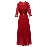 Fongt Dress Station Splicing Chiffon Dress Round Collar Lace Dress Evening Dress Women's