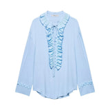 Fongt New Loose V-Neck Cascade Trim With Long-Sleeved Shirt