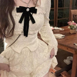 Summer New Two Piece Sets Elegant Velvet Lace Square Collar Slim Fit Tops Women+ Y2k High Waist Ruched A-line Skirts-Outfit