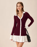 Fongt 2025 New Short Dress Women's Fashion Lotus Side Knitted Dress Long-Sleeved Little Scented Style Dress