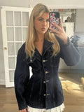Fongt Water-Washed Denim Shirt Coat Split Design Design Display Waist Line Long-Sleeved Casual Women's Top
