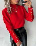 Wise Burst Spring And Autumn Long Sleeve Pure Color Lace Round Collar Button Shirt Shirt Woman-Outfit
