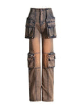 Fongt Feng Shui Wash Multi-Pocket Cargo Pants 2024 Spring New Fashion Design Sense Slim And Versatile Jeans Woman-Outfit