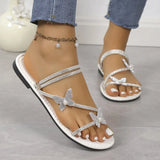 Fongt Drill Bow Bow Jacket Toe Sandals Women 2024 New Flat Bottom With Skirt Beach One Shoes Two Women's Cool Slippers