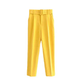 Fongt 2025 New 褶皱 Multi-Colored Harun Pants Casual Solid-Colored Small-Footed Women's Trousers Belt