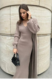 Fongt 2025 New Fashion Solid Color Long Knitwear Dress Elegant Suit Woman