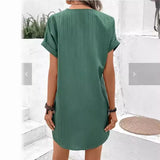 Fongt Women's 2025 New V-Neck Solid Color Jacket Comfortable Casual Button Dress