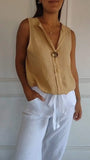 Fongt Women's Fake Cardigan V-Neck Cotton Sleeveless Casual Shirt Cotton And Shemp Breathable