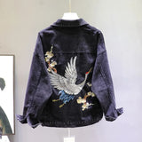 Autumn Loose-Fit Denim Jacket Handsome Boyfriend Wind Heavy Embroidery Small Crane Fashionable Black Jacket