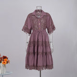 Fongt Court Style Lace Lace Hollow Hook Short Blouse High-Waisted Lace Spliced Skirt Suit