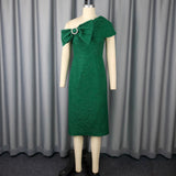 Fongt Sexy Bows Short-Sleeved Jab Dress Party Retro Elegant Body-Bendered Ass Dress