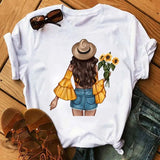 Women Sunflower Girl Printed T