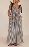 Fongt Spring / Summer Striped Print Rubber Band Sexy Hem Slip Dress 88010-Outfit