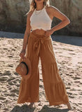 Fongt Women's Fashion Temperament Strap Spliced High-Waisted Folds Broad Leggings Casual Loose Trousers