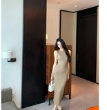 Temperament-Sleeveless Vest Dress Women's Summer Hottie Tight Knitted Long Dress Open Pocketed Ass