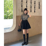 Fongt Temperament Suit Dress Women Autumn Solid Cartoon Sleeve Knitted Shirt Half-Dress Two-Set