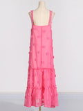 Fongt 2025 New Fashion Design Feel Shoulder Strap Three-Dimensional Flowers Embellished Large Dress With Long Cake Dress Dress