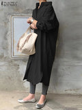 Women Autumn Sundress Elegant Long Shirt Dress Lapel Neck Long Sleeve Solid Vestido Casual Loose Work Dresses Robe