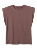Women fashion solid color shoulder pad casual T-shirts female basic o neck sleeveless knitted T shirt chic leisure tops