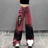 Fongt Mm Ocean Color Ripped Jeans Women's Large Size Summer New High-Rise Loose Thin Straight Leg Pants