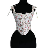 Fongt Pink Small Fresh French Retro Wrapped Chest Court Corset Before And After Strap U Tie Small Rose Print Vest