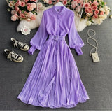 Fongt Shirt Collar Wave Dot Dress Spring And Autumn New Gentle Wind Temperament To Close The Waist Of The Big Folded Fork Woman