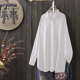 Women Blouse Casual Loose Cotton Lady Soild Blouse Shirts Female Stylish Side Split Tunic Button Down Tops