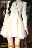 Elegant Blazer Dress Women Lace Patchwork Party Mini Dress Female Button Casual Korean Fashion Y2K Bow Kawaii Dress