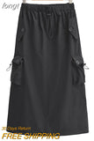 Women's Cargo Skirt Pockets Split Long Skirts Y2k Streetwear 2000s Aesthetic Drawstring Aesthetic Skirts High Waist A Line