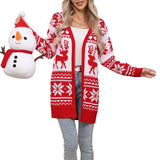 Fongt And Winter Sweater Women Christmas Elk Snowflake Embroidered Knitted Jacket Woman