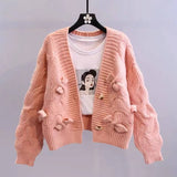 Fongt Three-Dimensional Bow Knot Short Sweet Wind Cardigan Coat Women's 2024 Autumn And Winter New Loose Knit Jacket Women-Outfit