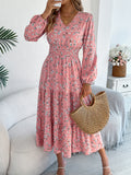 Shooting Autumn And Winter Elegant Flowers V Lead Long Sleeves To Close Waist Lotus Leaf Side A Dress Women's