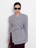 Fongt Suit 2025 New Niche Lazy High-End Design Stripe Splicing Blazer Woman