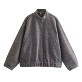 2024 New Vertical Collar Loose Version Multicolor Women's Woolen Casual Coat 5070629-Outfit