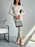 Fongt Wind Solid Color Knitted Dress Female Spring And Autumn Temperament Waist Long Sleeve Long Skirt