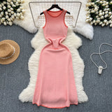 Fongt Striped Knitted Dress Woman 2025 New Summer Korean Version Of The Long Sleeveless Vest Skirt