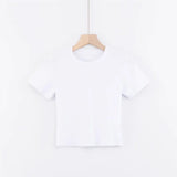 Trendy Women's T-Shirt Summer New Round-Neck Short-Sleeved Solid Color Short Navel Slim Pullover-Outfit