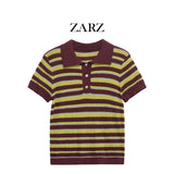 Fongt Homemade New Women's Classic Striped POLO Collar Blouse 9588032