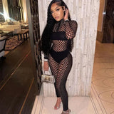 Hollow Out Night Club Outfit Women Two Piece Set Y2K Patchwork Long Sleeve Top and Leggings Conjuntos Para Mujeres 2 Piezas-Outfit