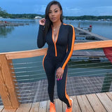 Jumpsuit Sporty Rompers Womens Jumpsuit 2019 Workout Patchwork Zipper Long Sleeve Jumpsuits Activewear